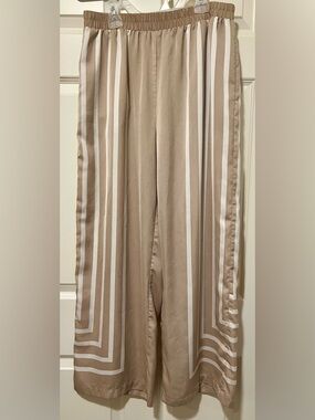 Modern Works Wide-Leg Stripe Palazzo Pants - Beige & White